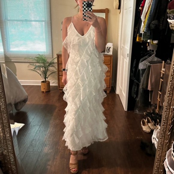 BHLDN Anthropologie White Lace Ruffle Dress - Picture 3 of 11